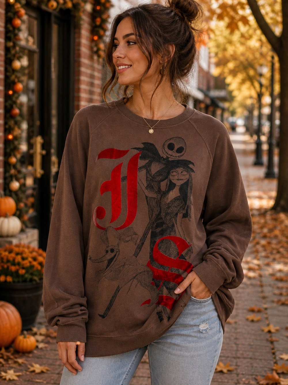 Disney Nightmare Before Christmas Jack Sally Brown Sweatshirt XL 15-17